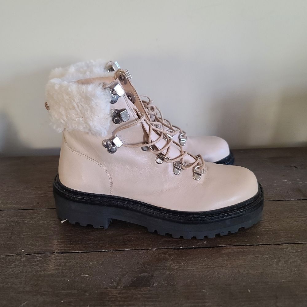Black Suede Studio brand hikers leather shearling boots Size 36